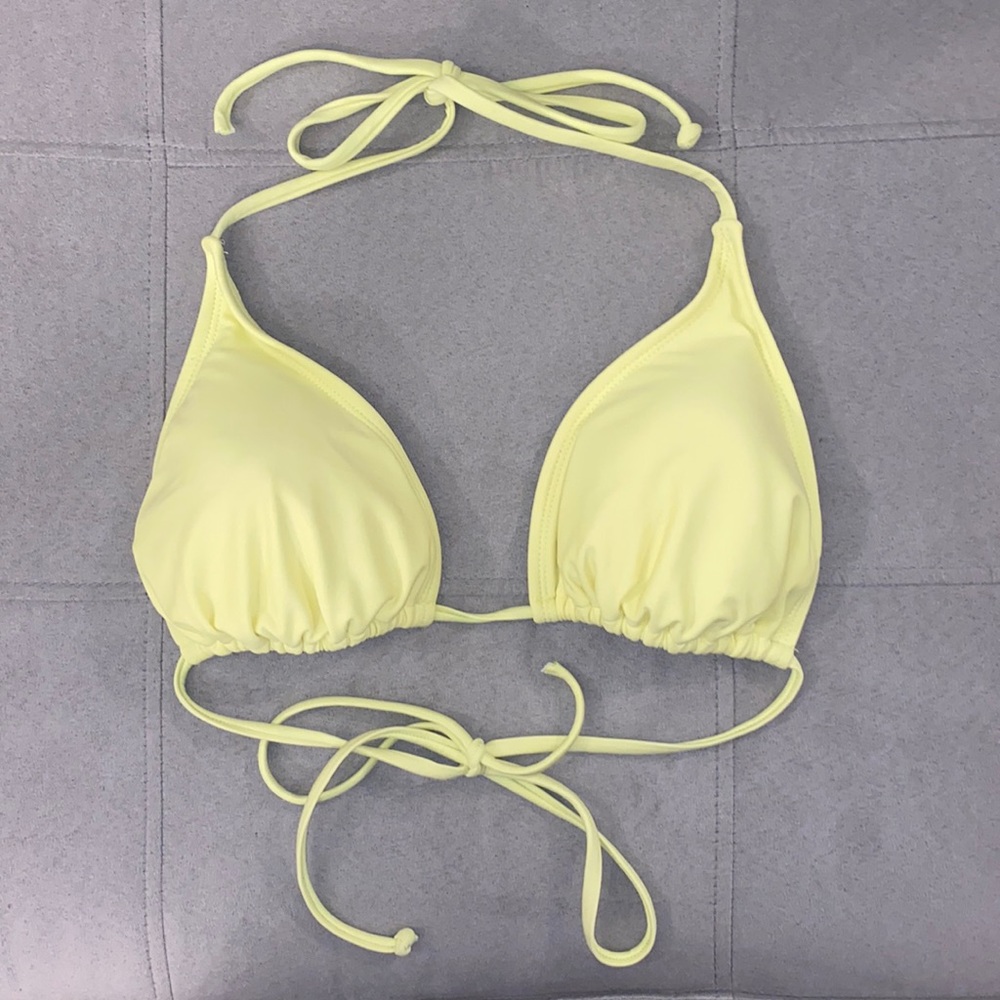 Neon yellow tie string bikini top